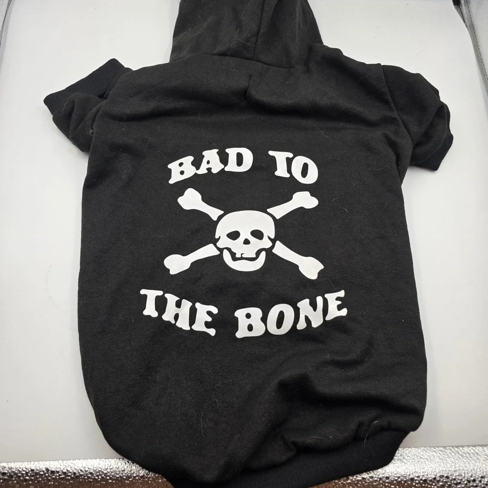 Expawlorer Dog‎ Hoodie Black Bad To The Bone Skull Crossbones Pet Sweatshirt L3